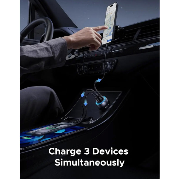 Автозарядка 3xUSB 30W (2xUSB-C + USB-A) QC 4.0 Сіра (EC307) UGREEN