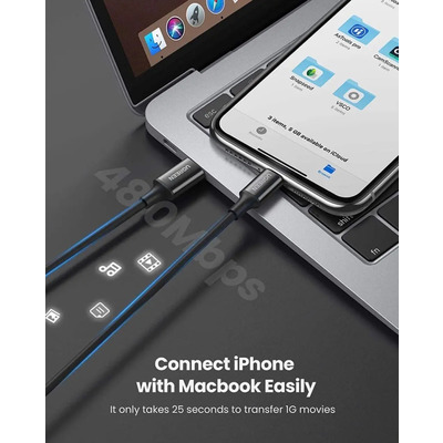 Кабель USB 2.0 Type-C M-Lightning M, 2 м, 3A, Nickel Plating ABS Shell Чорний, US171 UGREEN