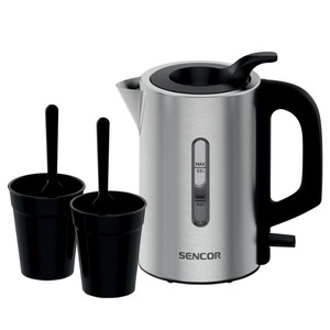 Електрочайник Sencor 0.5л, Strix, пластик, в комплекті 2 склянки + 2 ложки, нерж. сталь