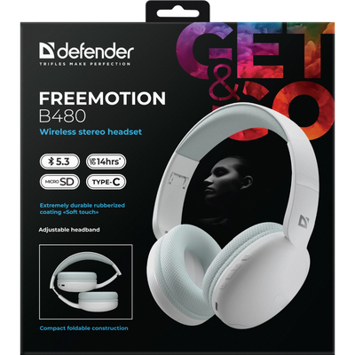 Гарнітура Defender FreeMotion B480 Bluetooth+3,5мм+USB-C, White