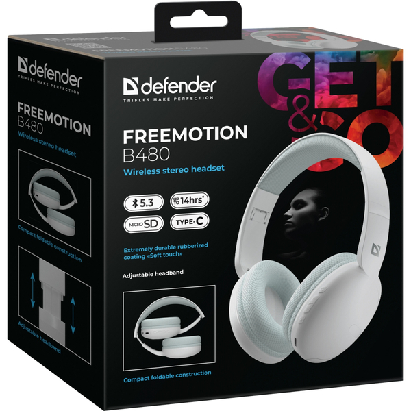Навушники Defender FreeMotion B480 Bluetooth+3,5мм+USB-C, White
