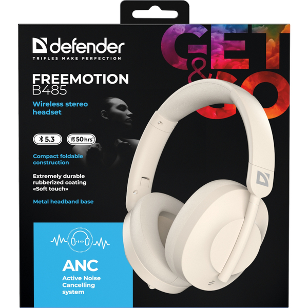 Навушники Defender FreeMotion B485 Bluetooth+3,5мм+USB-C, ANC Beige