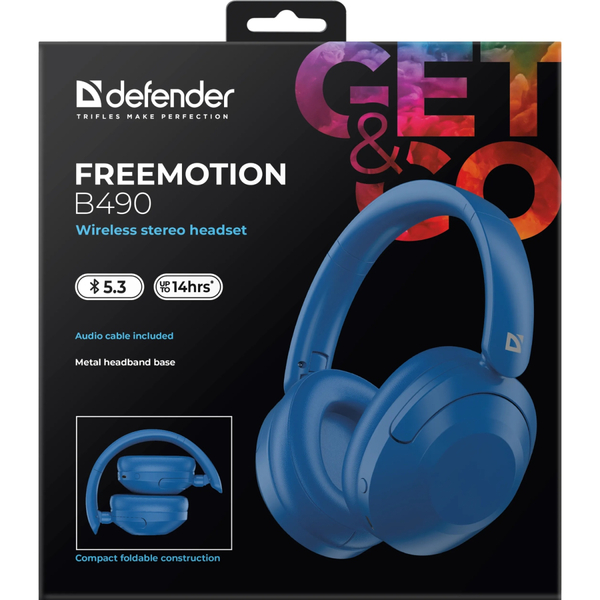 Навушники Defender  FreeMotion B490 Bluetooth+3,5мм+USB-C, Blue