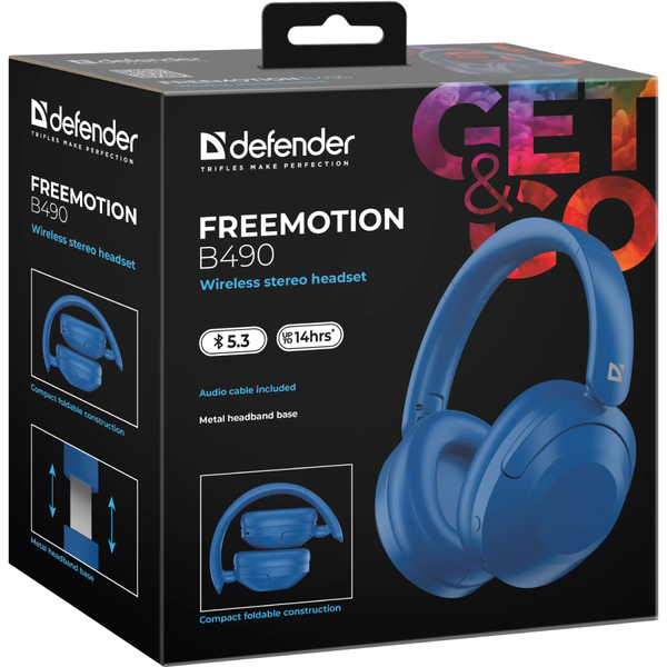 Навушники Defender  FreeMotion B490 Bluetooth+3,5мм+USB-C, Blue