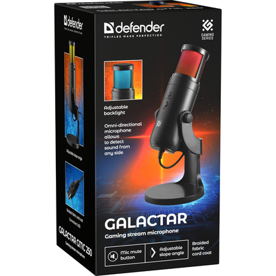 Ігровий стрім мікрофон Defender Galactar GMC 250 USB, LED, 1.5 м
