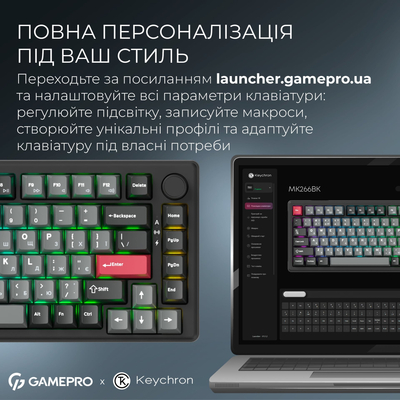 Клавиатура беспроводная GamePro Asgard Yord Keychron Super Red Switch Black (MK266BK)