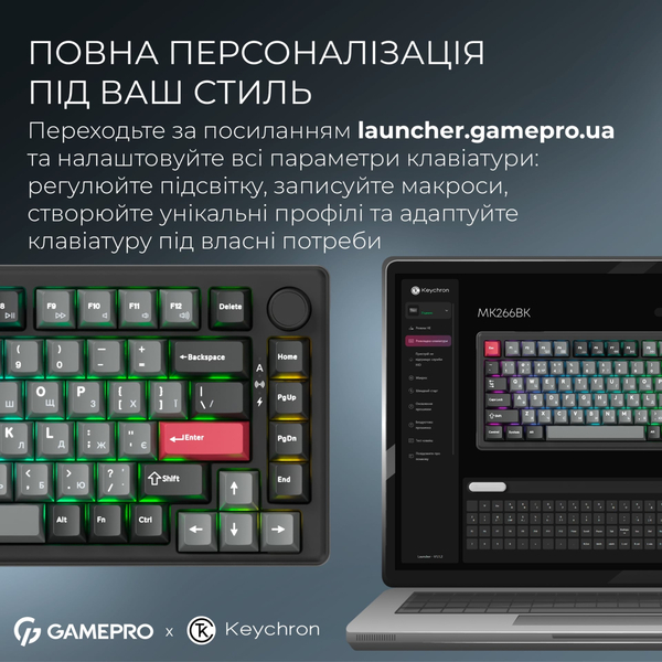 Клавиатура беспроводная GamePro Asgard Yord Keychron Super Red Switch Black (MK266BK)