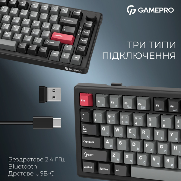 Клавиатура беспроводная GamePro Asgard Yord Keychron Super Red Switch Black (MK266BK)