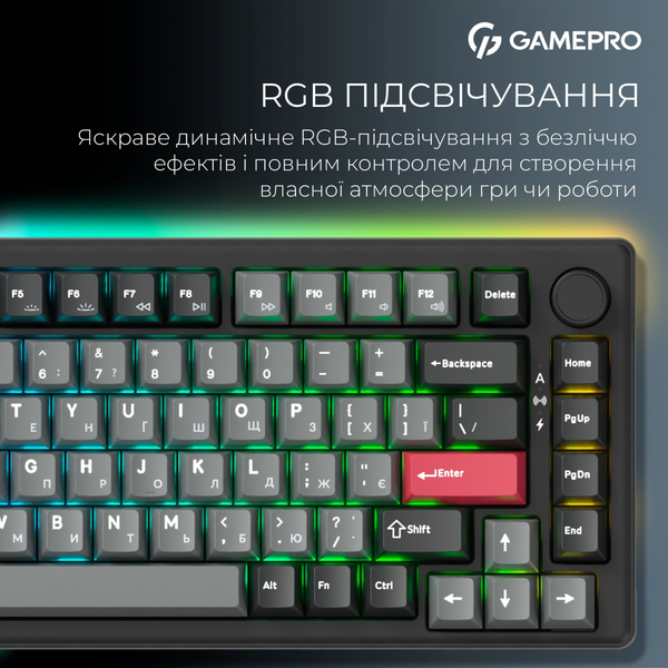 Клавиатура беспроводная GamePro Asgard Yord Keychron Super Red Switch Black (MK266BK)