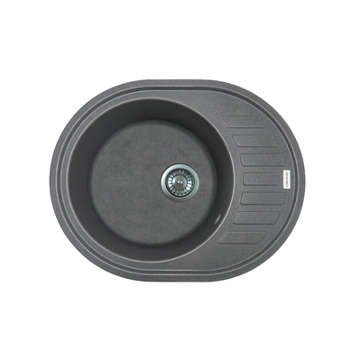 Мийка кухонна Adamant Ovum, штучний камінь, овальна, з крилом, 615х495х200мм, чаша - 1, врізна, сірий