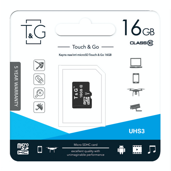 Карта памяти MicroSDHC  16GB UHS-I U3 Class 10 T&amp;G (TG-16GBSD10U3-00)