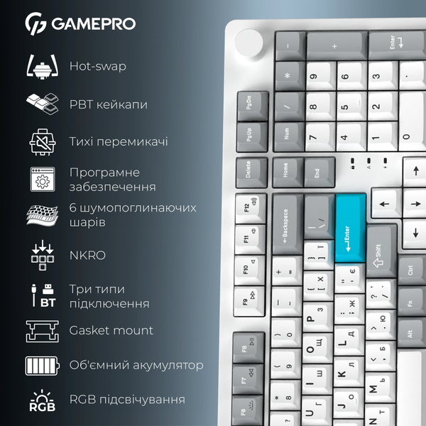 Клавиатура беспроводная GamePro Asgard Drakkar Keychron Super Red Switch White (MK305WH)