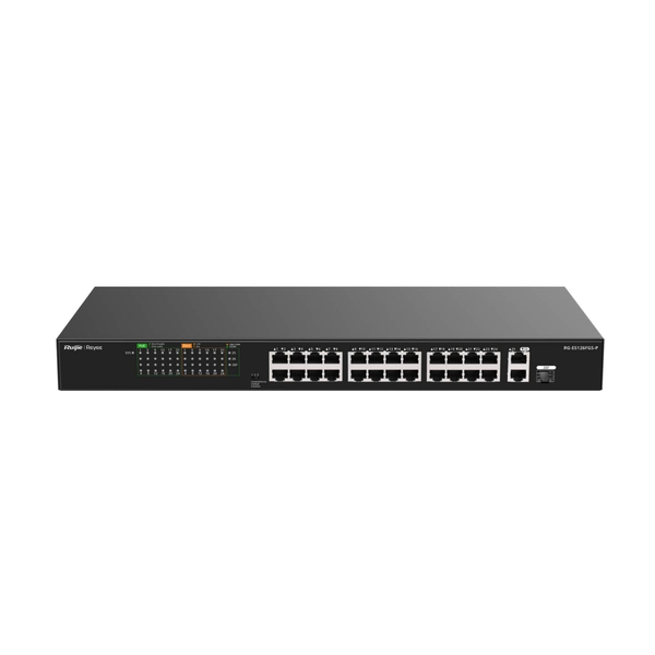 Коммутатор Ruijie Reyee RG-ES126FGS-P (24xFE PoE+, 1хGE, 1xSFP Uplink, max PoE 370W, Steel Case)