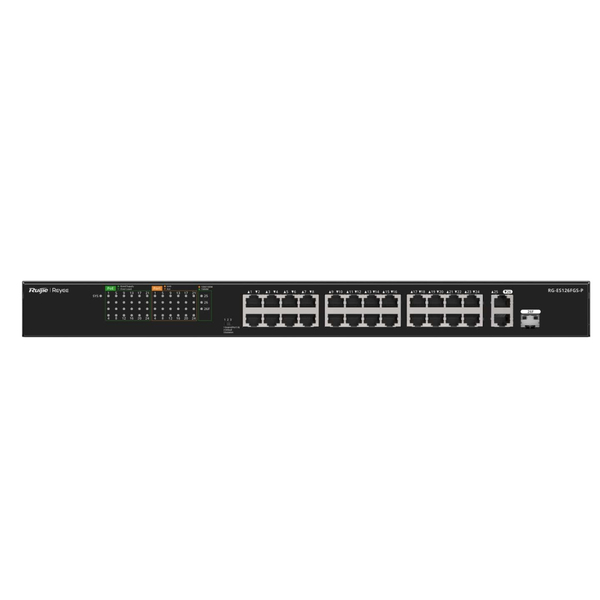 Коммутатор Ruijie Reyee RG-ES126FGS-P (24xFE PoE+, 1хGE, 1xSFP Uplink, max PoE 370W, Steel Case)