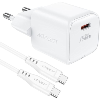 Зарядний пристрій USB-C 30W Gan A77 mini + USB-C cable Fast Charger White Acefast