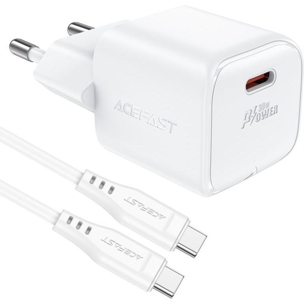 Зарядний пристрій USB-C 30W Gan A77 mini + USB-C cable Fast Charger White Acefast