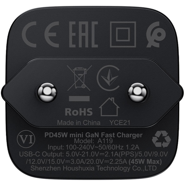 Зарядний пристрій 1xUSB-C 45W Gan A119 Fast Charger black Acefast