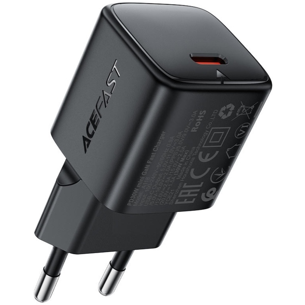 Зарядний пристрій 1xUSB-C 30W Gan A118 Fast Charger black Acefast