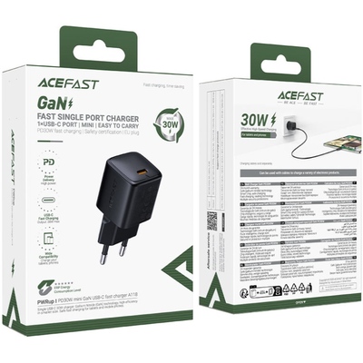 Зарядний пристрій 1xUSB-C 30W Gan A118 Fast Charger black Acefast