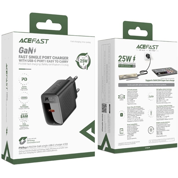 Зарядний пристрій 1xUSB-C 25W Gan A104 Fast Charger black Acefast