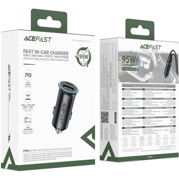 Автозарядка 2xUSB 95W (USB-C + USB-A) B16 Acefast