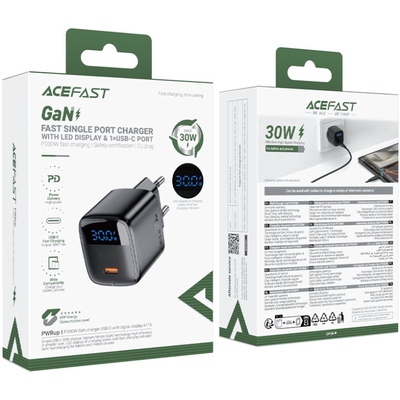 Зарядний пристрій 1xUSB-C 30W Gan A115 Fast Charger + USB-C cable black Acefast