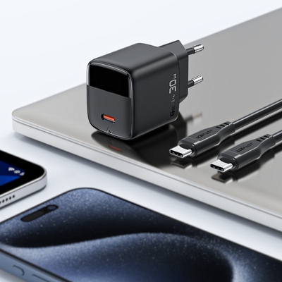 Зарядний пристрій 1xUSB-C 30W Gan A115 Fast Charger + USB-C cable black Acefast
