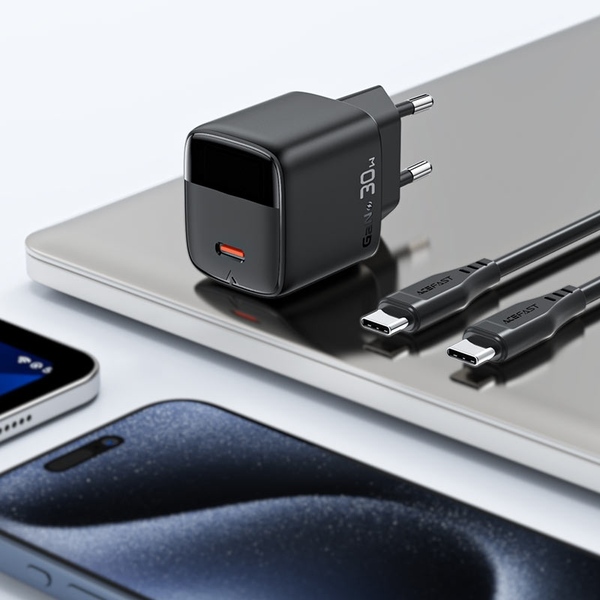 Зарядний пристрій 1xUSB-C 30W Gan A115 Fast Charger + USB-C cable black Acefast