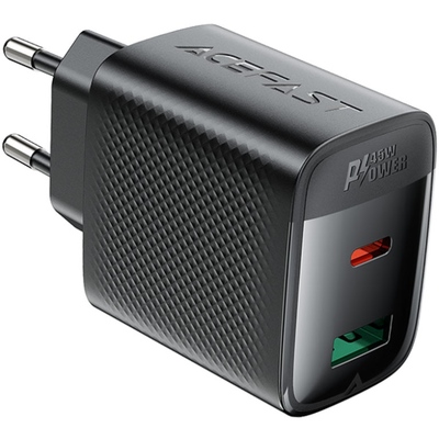 Зарядний пристрій 2xUSB 45W (USB-C+USB-A) Gan A106 Black Acefast