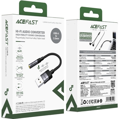 Перехідник USB-A --> 3.5 mm 15cm audio converter J13 Acefast black