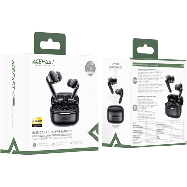 Наушники TWS Acefast W5 hybrid noise reduction black