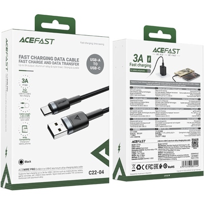 Кабель USB 2.0 AM-Type-C M, 1.2 м, 60W aluminum alloy Black, C22-04 Acefast