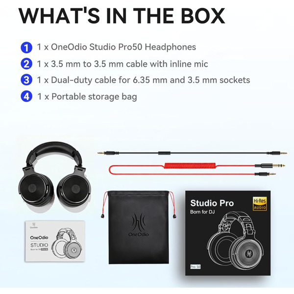 Навушники OneOdio Pro 50, 3,5мм/6,35мм, Black