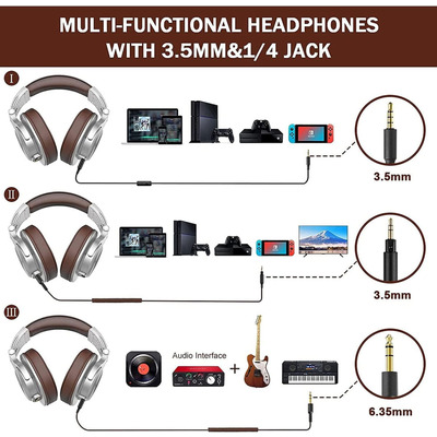 Гарнітура OneOdio A71, 3,5мм/6,35мм, Silver Brown