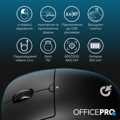 Мышь беспроводная OfficePro M307B Black