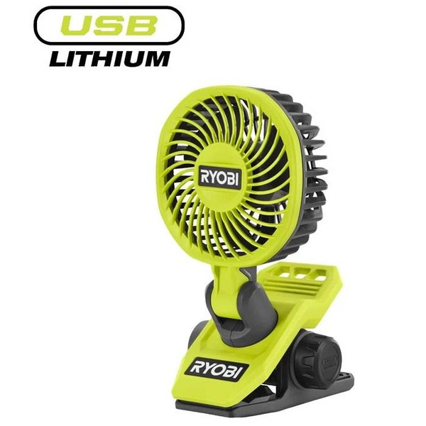 Вентилятор акумуляторний кліпса Ryobi USB Lithium RCF4-0 4В 3800об/хв обертання 325° поворот 180° 2 швидкості 0.29кг без АКБ та ЗП