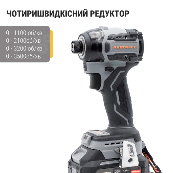 Акумуляторний Гайкокрут Procraft Industrial ID20A (з 1 акб та зп)