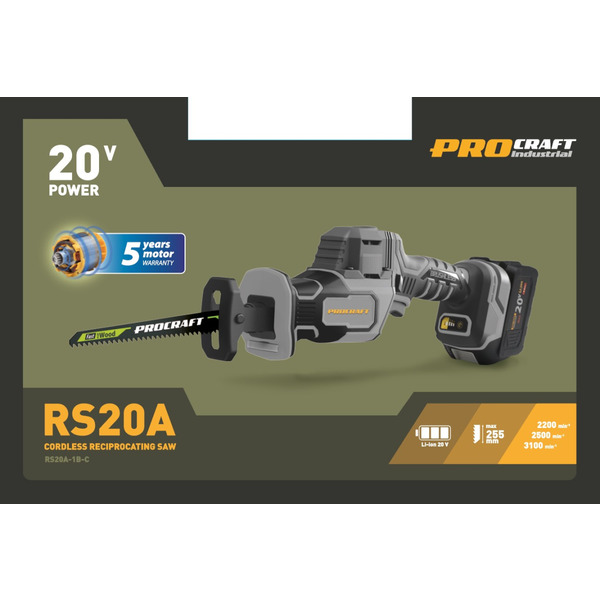 Акумуляторна шабельна пила Procraft industrial RS20A (1 акб і зп)