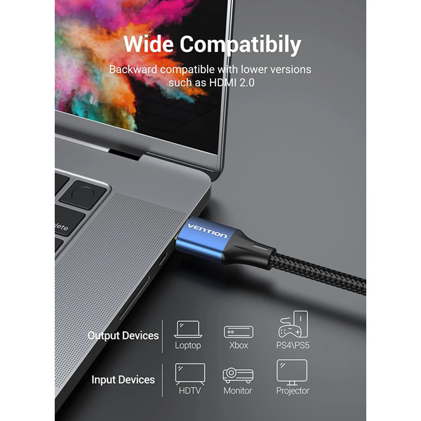 Кабель HDMI M - M, 1.5 м, V2.1, 8K 60Гц обплетення, Blue Aluminum Alloy Type Vention