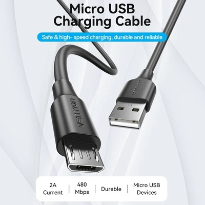 Кабель USB 2.0 AM-micro BM 2.0м Black Vention