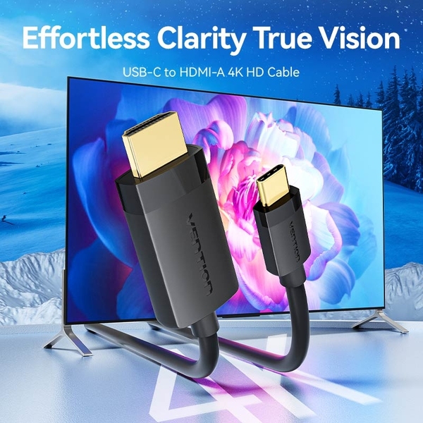 Кабель USB 2.0 HDMI M - Type-C , 2.0m  4K 60 Гц PVC Black Vention