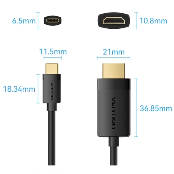 Кабель USB 2.0 HDMI M - Type-C , 2.0m  4K 60 Гц PVC Black Vention