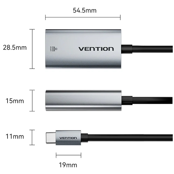 Перехідник USB Type-C--> Ethernet RJ45 1000Mb чорний Aluminum Alloy Type Vention