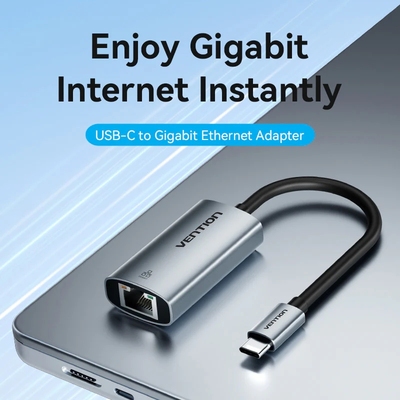 Перехідник USB Type-C--> Ethernet RJ45 1000Mb чорний Aluminum Alloy Type Vention
