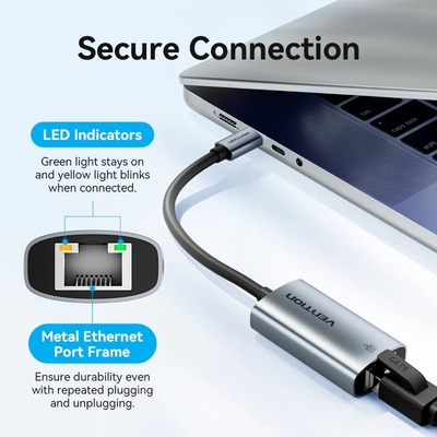 Перехідник USB Type-C--> Ethernet RJ45 1000Mb чорний Aluminum Alloy Type Vention
