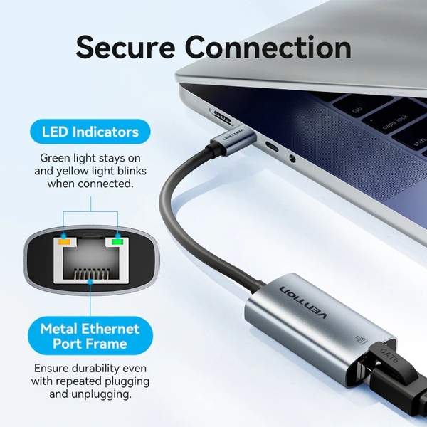 Перехідник USB Type-C--> Ethernet RJ45 1000Mb чорний Aluminum Alloy Type Vention
