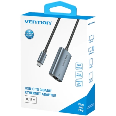 Перехідник USB Type-C--> Ethernet RJ45 1000Mb чорний Aluminum Alloy Type Vention