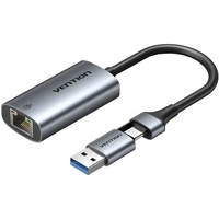 Перехідник USB Type-C/USB-A --> Ethernet RJ45 1000Mb сірий Aluminum Alloy Type Vention