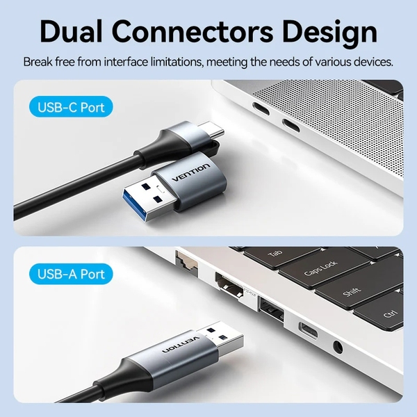Перехідник USB Type-C/USB-A --> Ethernet RJ45 1000Mb сірий Aluminum Alloy Type Vention