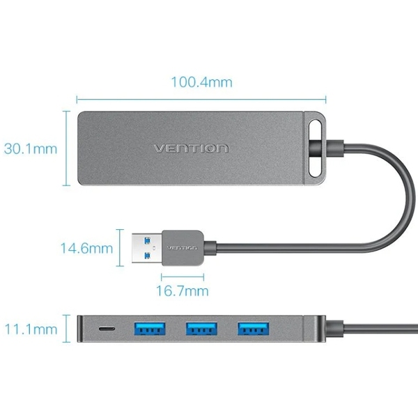 Хаб USB 3.0--> 4xUSB-A 3.0, 5Gbps,  Black Vention